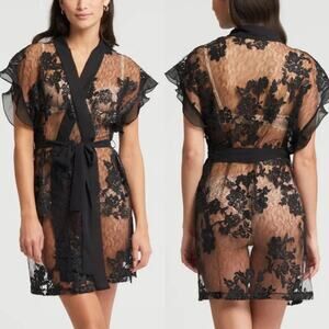 The Rya Charming Cover Up NWT Embroidered Sequin Lace Chiffon Lingerie SZ‎ XS/S